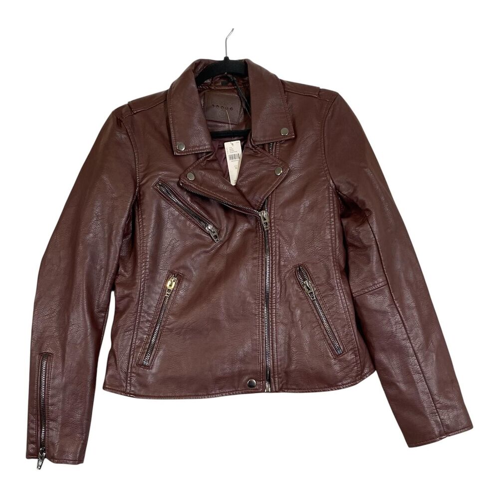 Anthropologie BLANKNYC Jacket Womens Medium Oxblood Faux Leather Moto Biker